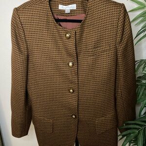 Gloria Vanderbilt Brown Blazer Tailored Houndstooth